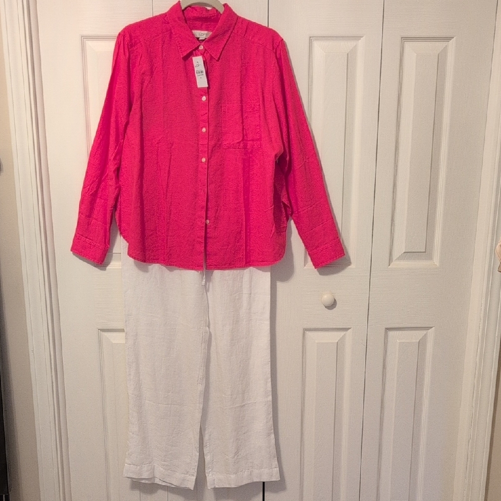 SALE 🎉 Pink Linen Blend Ann Taylor Button-Up Shirt - Picture 4 of 5